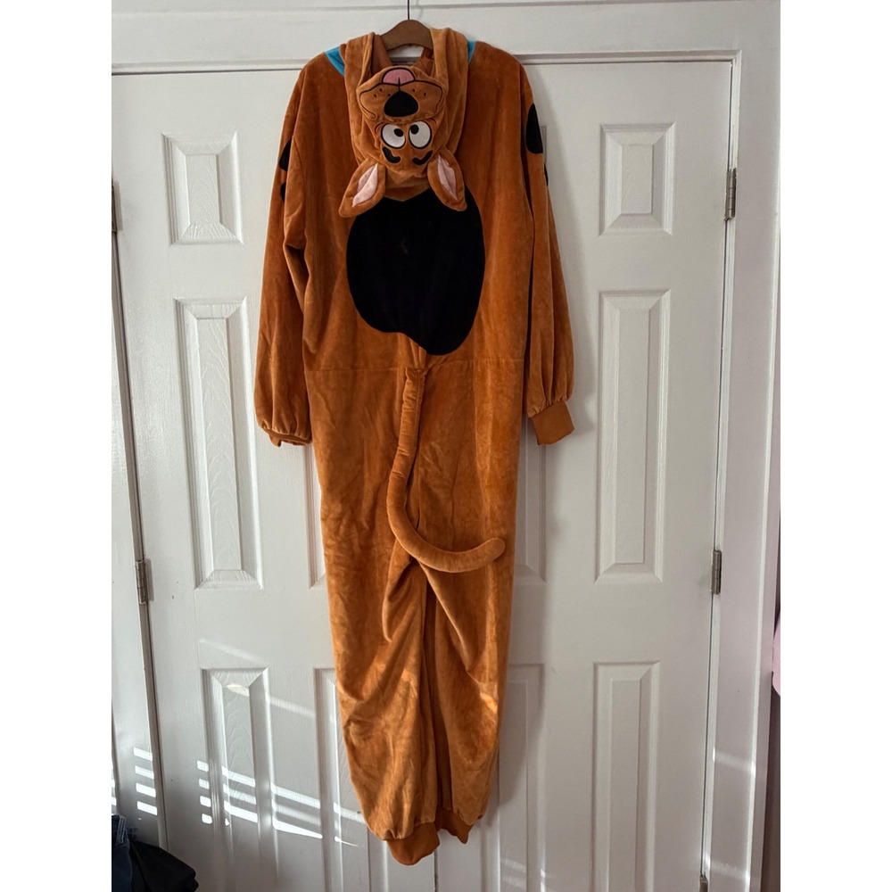 Scooby-Doo Mens Plush Fleece Character Union Suit Pajamas Brown L/XL